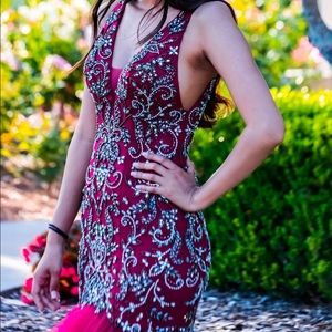 Exclusive Sherri Hill Burgundy Prom Gown